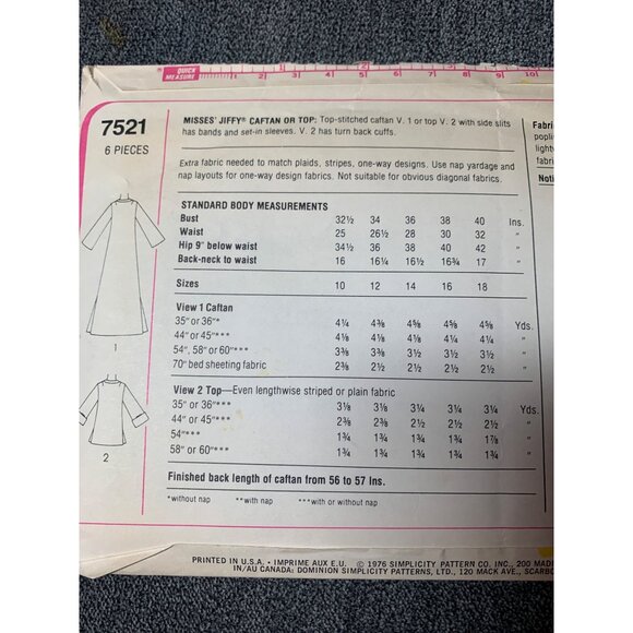 Simplicity Jiffy Caftan Top Sewing Pattern sz 14 7521 - uncut - Picture 5 of 10